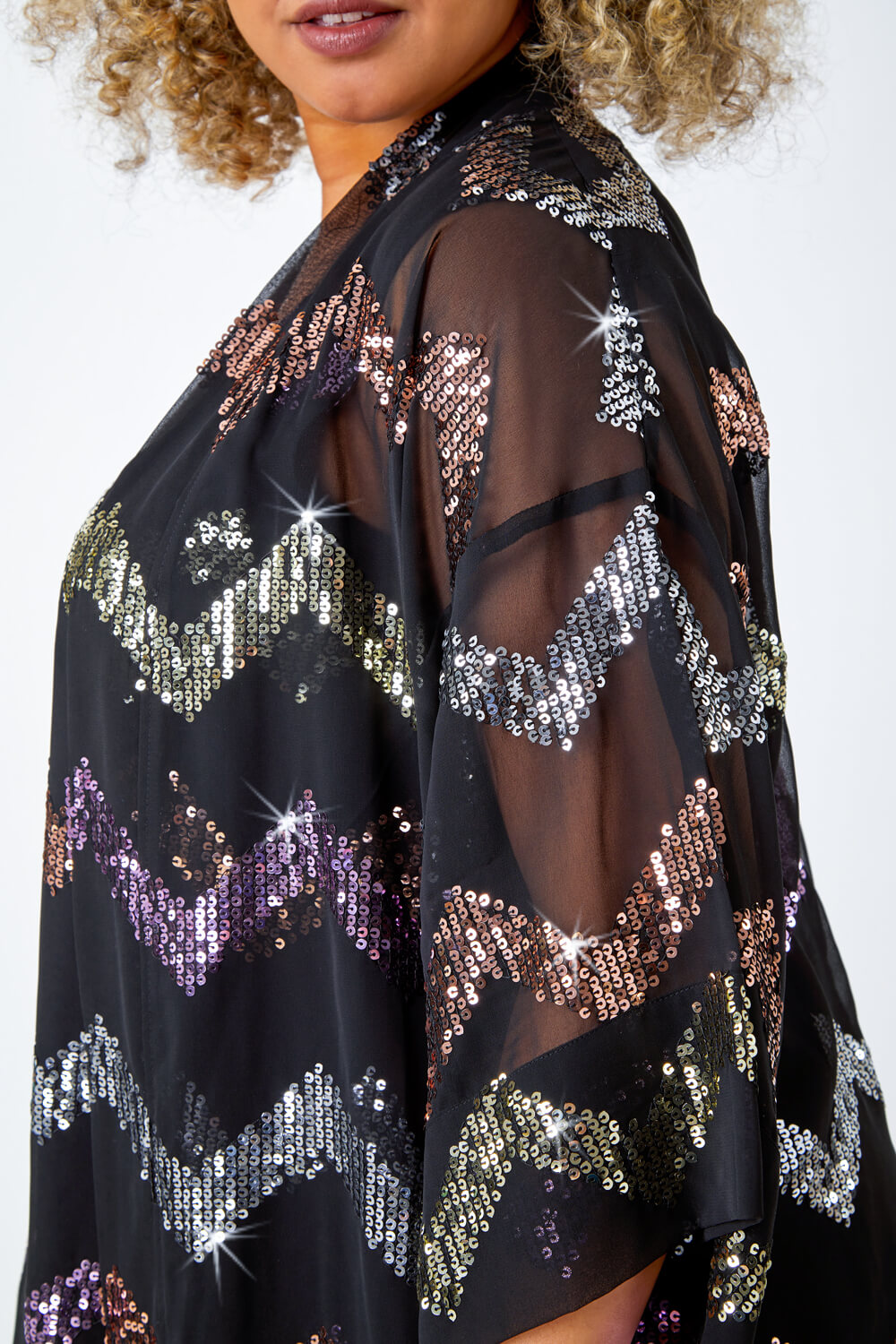 Black Curve Sequin Zig Zag Kimono, Image 6 of 6