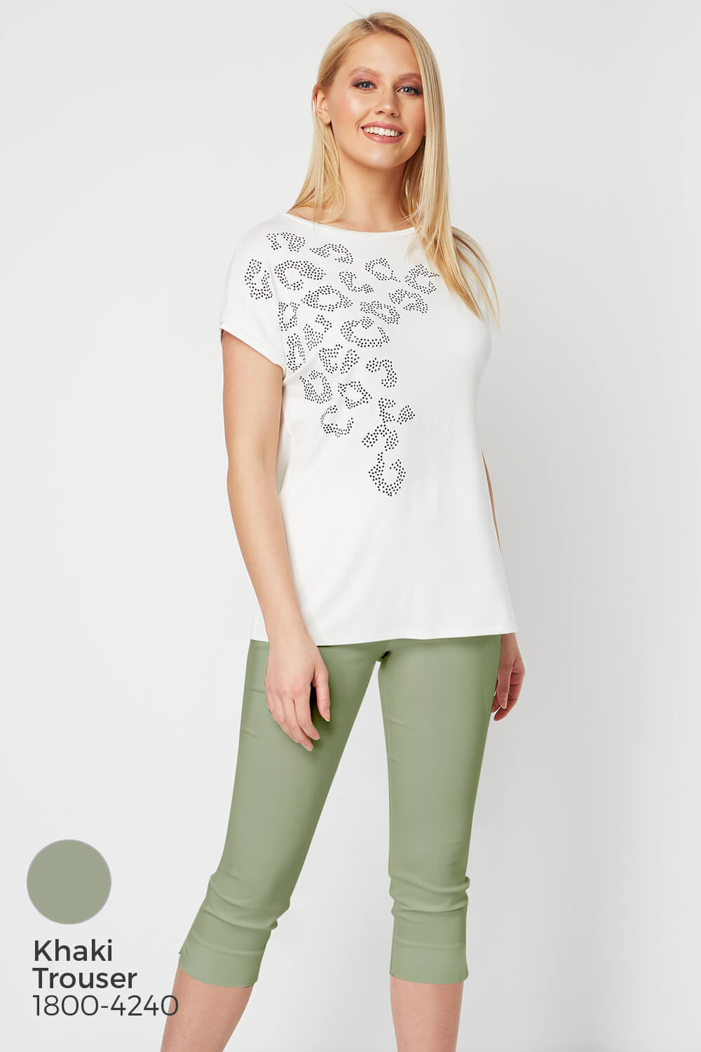 Ivory  Animal Print Stud T-Shirt Top, Image 8 of 9