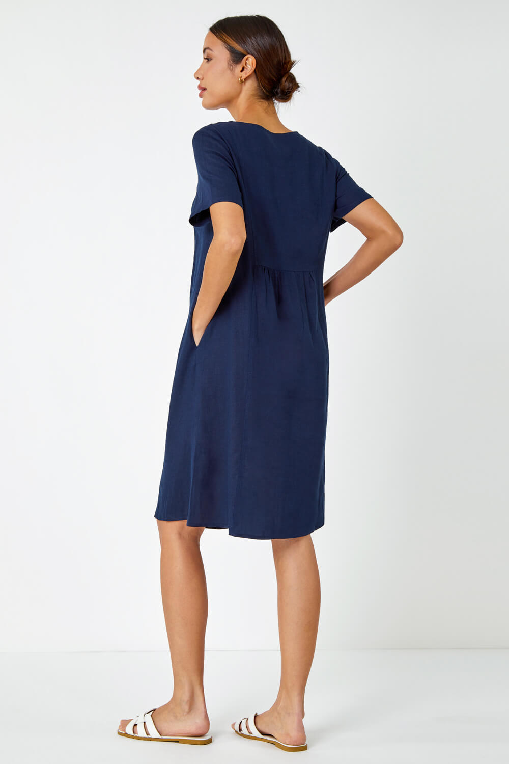 Navy  Relaxed Cotton Blend Pocket Dress, Image 3 of 5