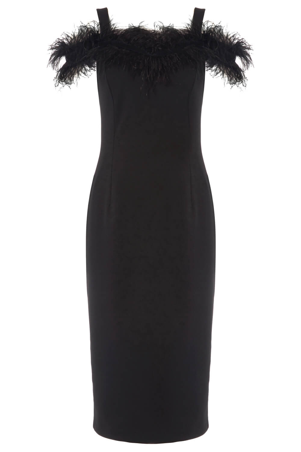 Black Feather Embellished Fitted Dress, Image 5 of 5