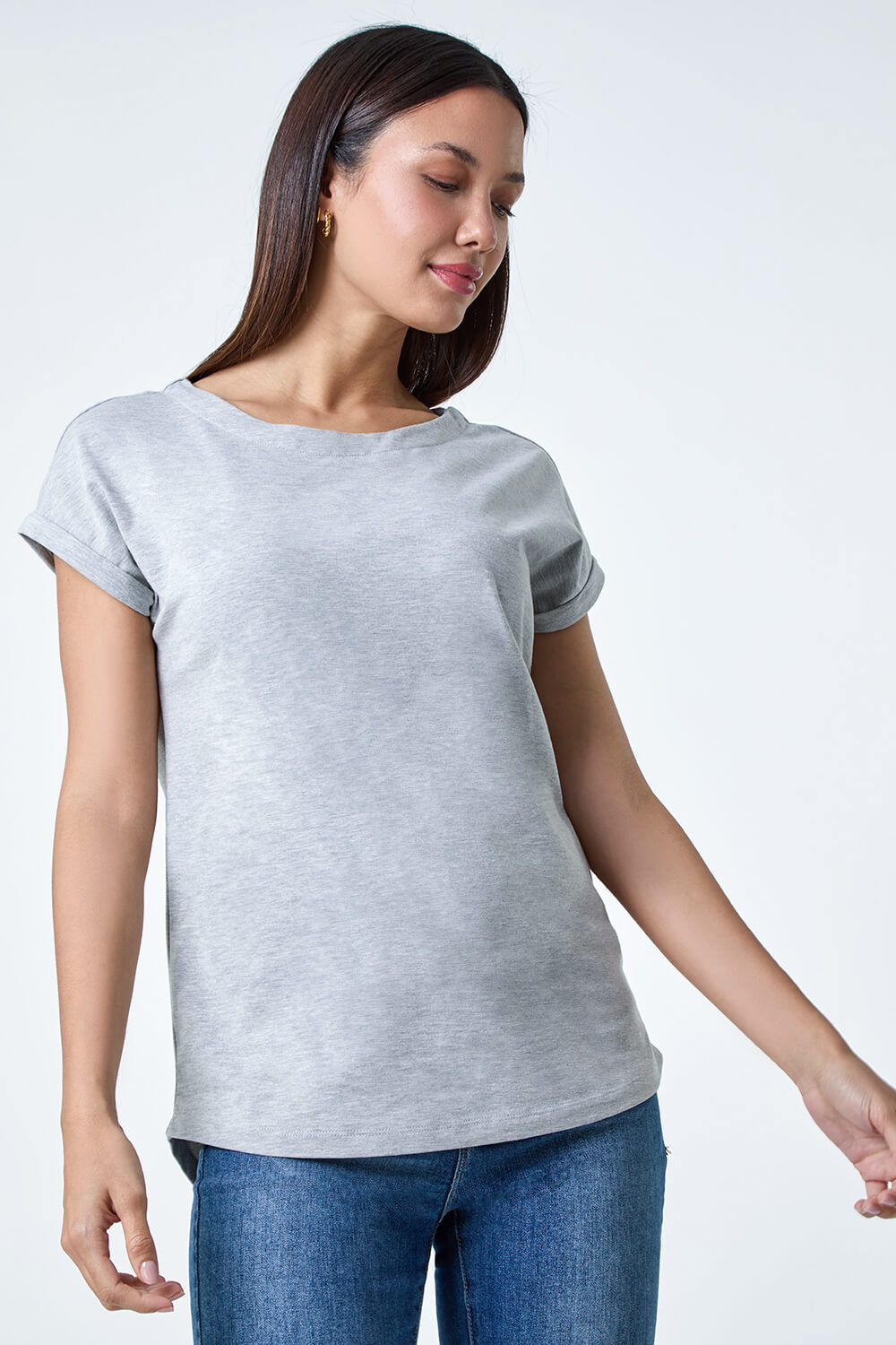 Light Grey Plain Stretch Cotton Jersey T-Shirt, Image 4 of 5