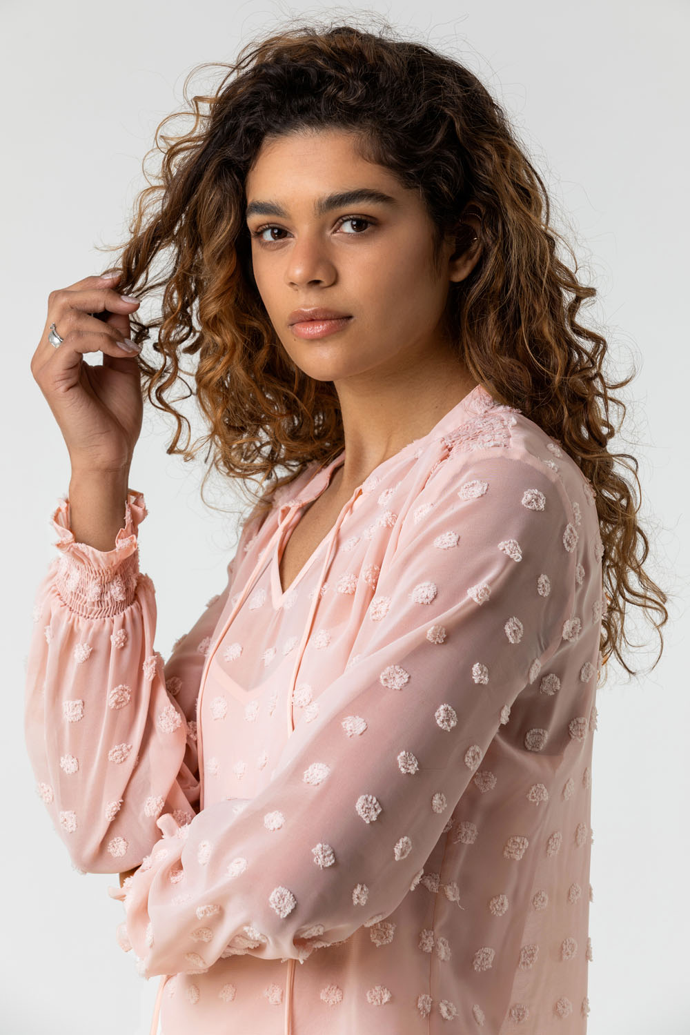 Light Pink Textured Spot Blouse with Cami Top, Image 4 of 4