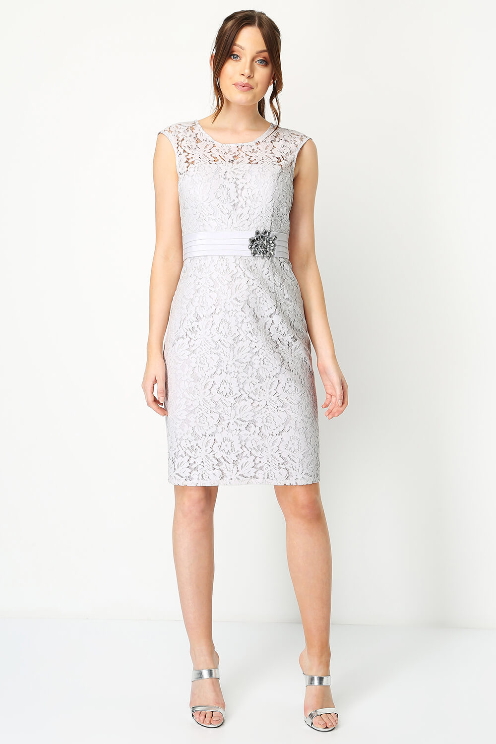 Silver Lace Embellished Trim Dress, Image 2 of 5