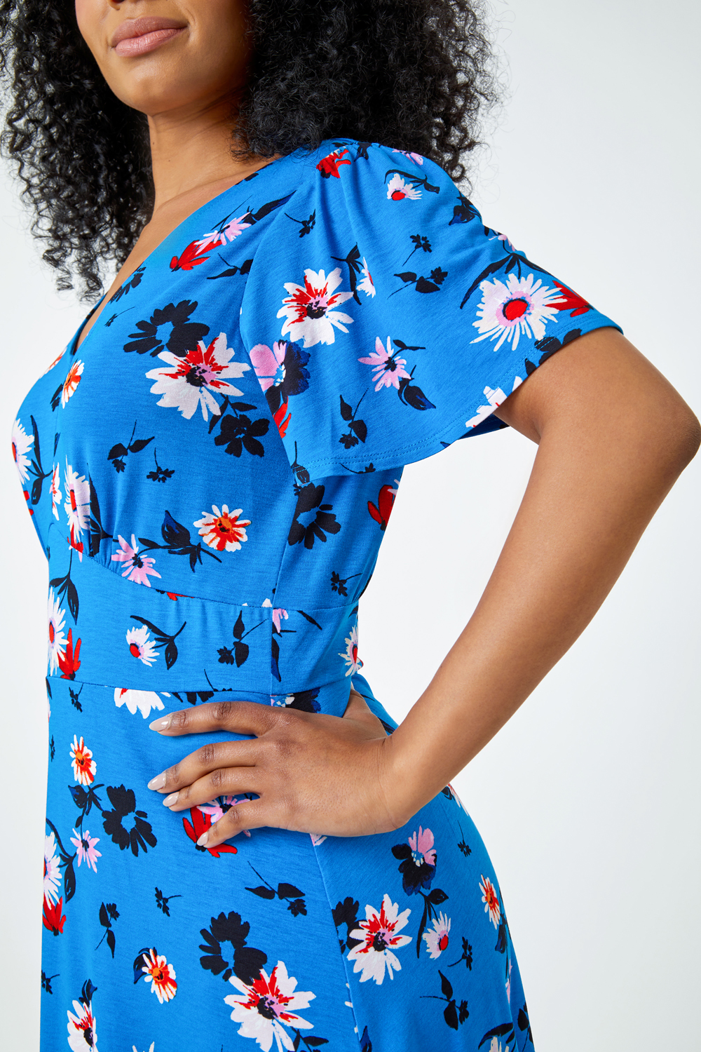 Turquoise Petite Floral Print Stretch Dress, Image 5 of 5