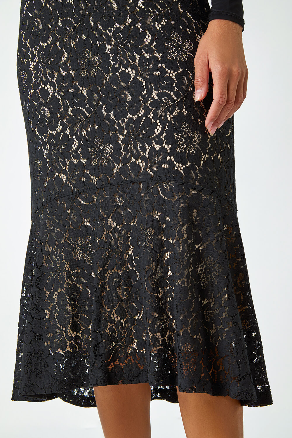 Black Cotton Blend Lace Stretch Skirt , Image 5 of 5