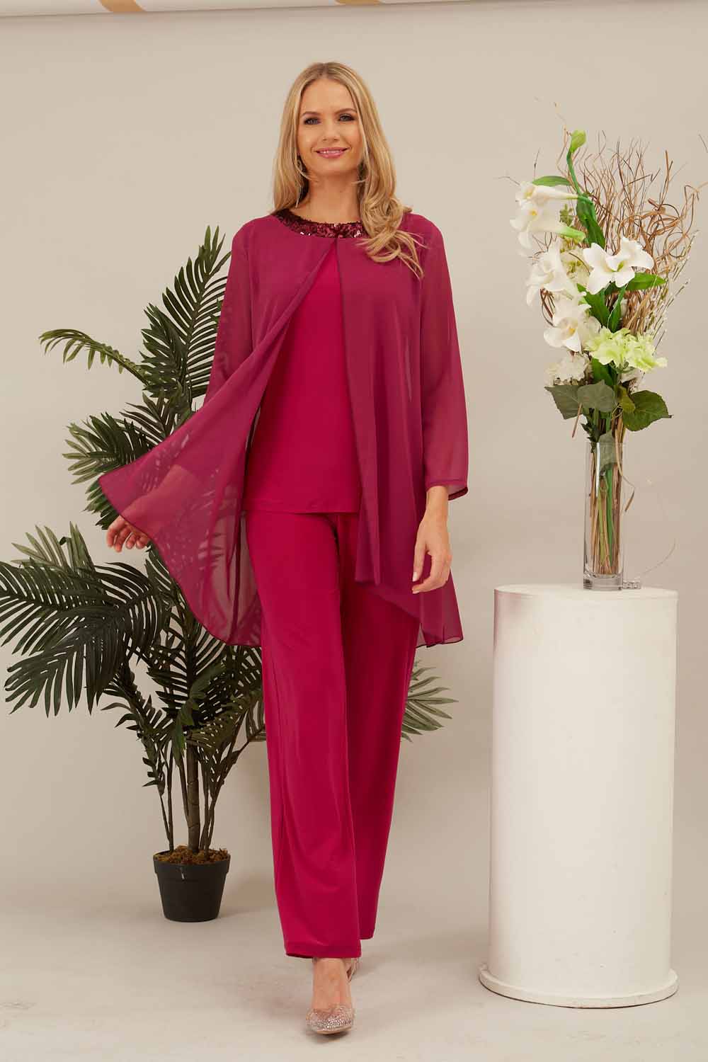 CERISE Julianna Chiffon Embellished Top & Trouser Set, Image 2 of 5