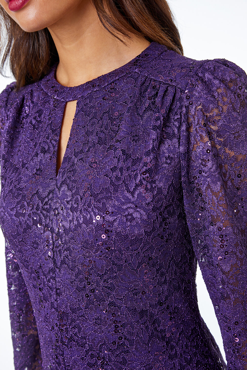 Purple Lace Swing Stretch Dress , Image 5 of 5