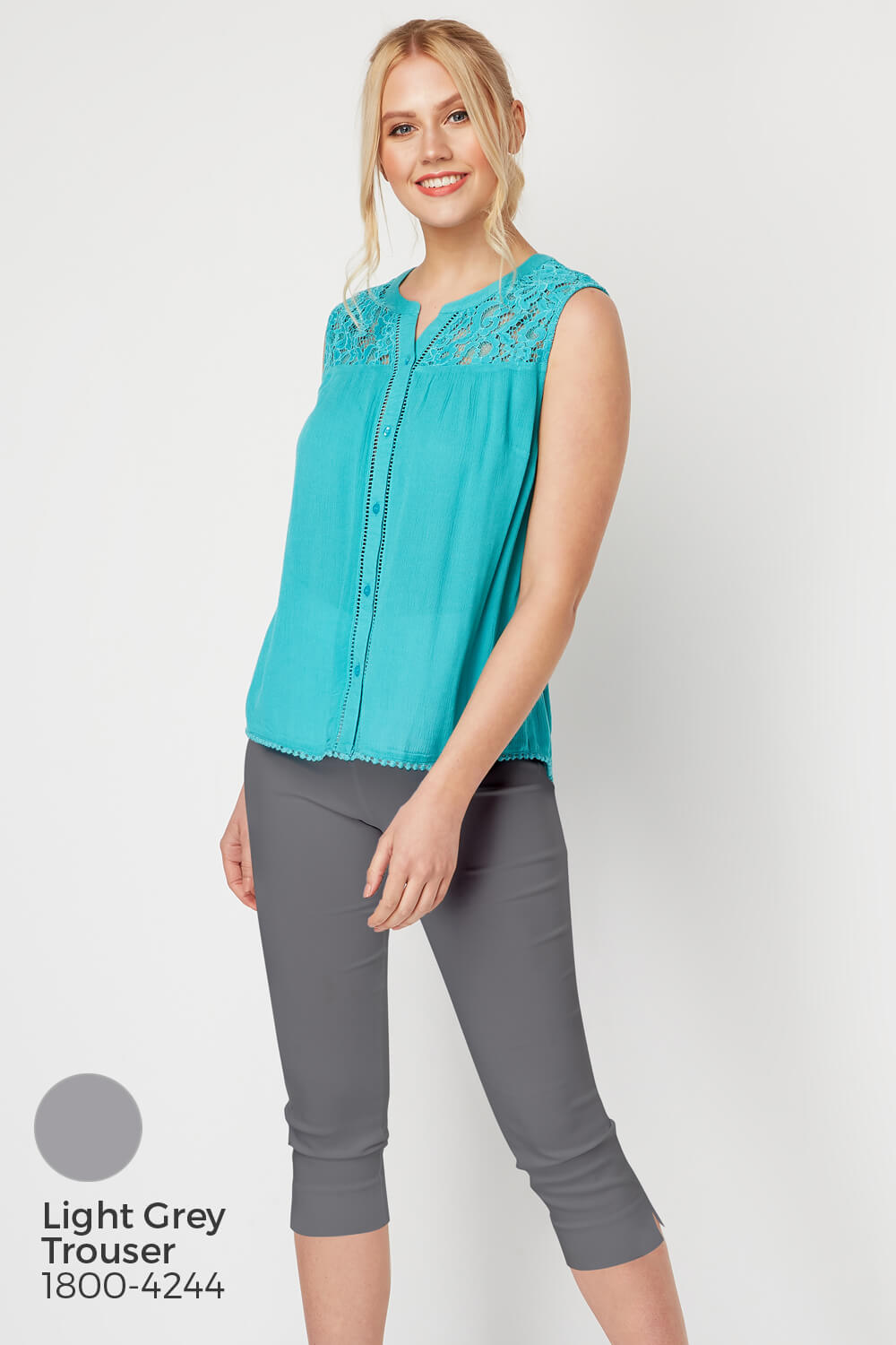 Jade Lace Insert Button Up Blouse, Image 7 of 8