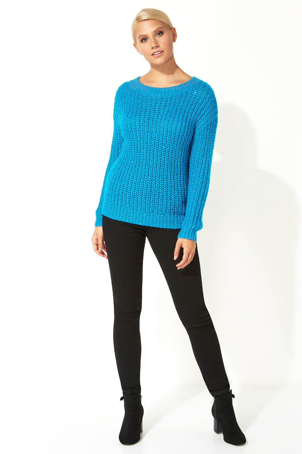 Turquoise Chunky Knit Sequin Jumper , Image 2 of 5