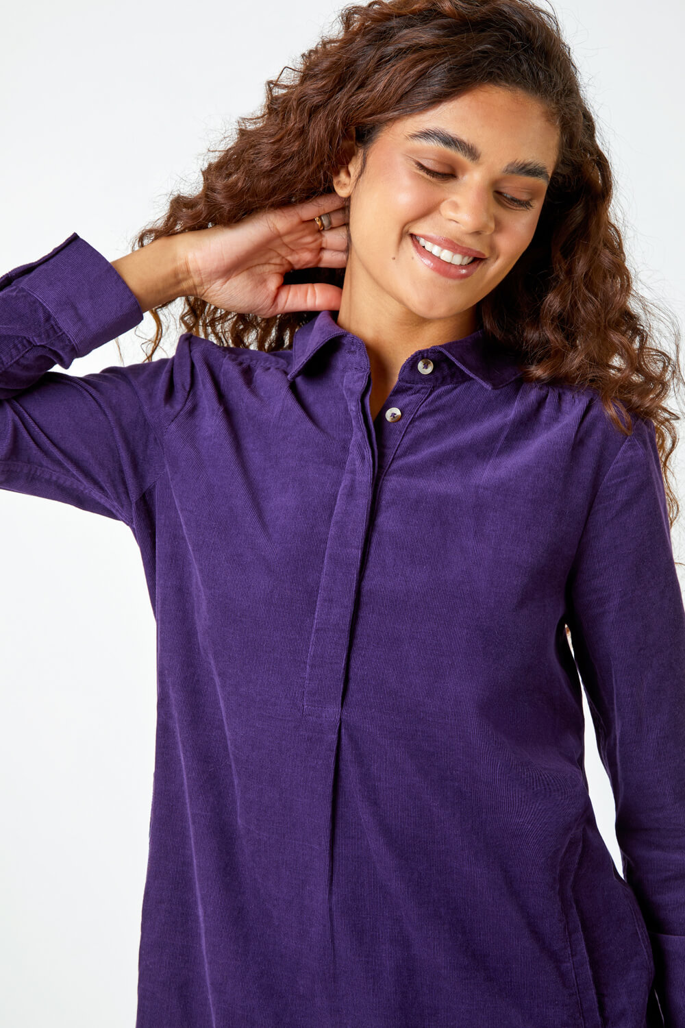 Purple Corduroy Tunic Shirt Dress, Image 4 of 5
