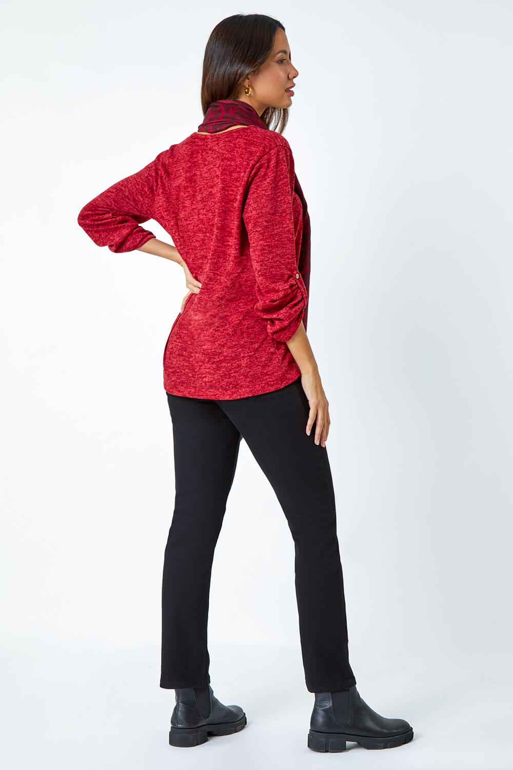 Red Stretch Top with Animal Print Scarf, Image 3 of 5