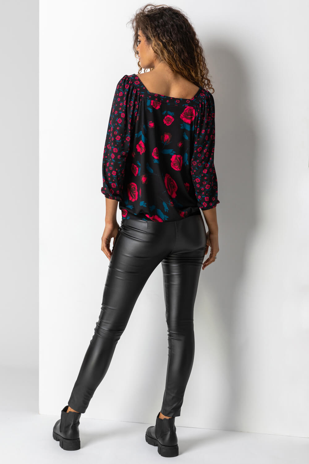 PINK Contrast Floral Print Square Neck Top, Image 2 of 5