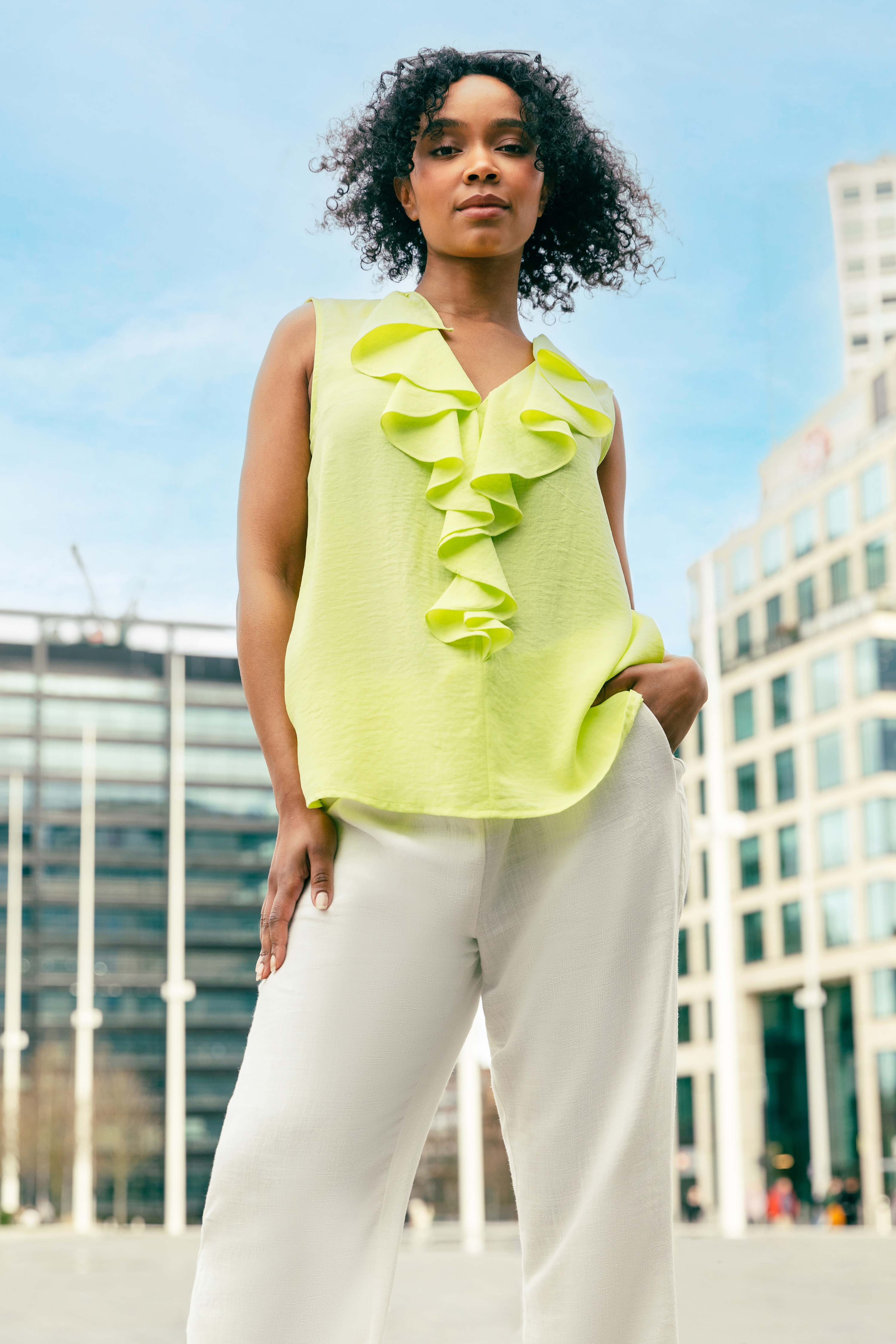 Lime Petite Frill Front Vest Top, Image 7 of 7