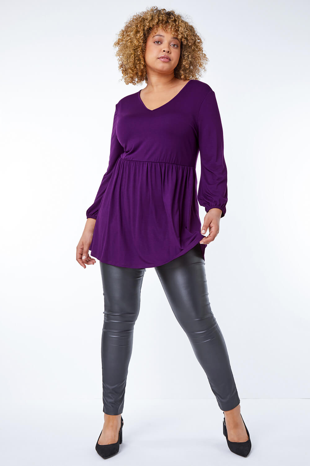 Purple Curve Fitted Waist Stretch Top, Image 2 of 5