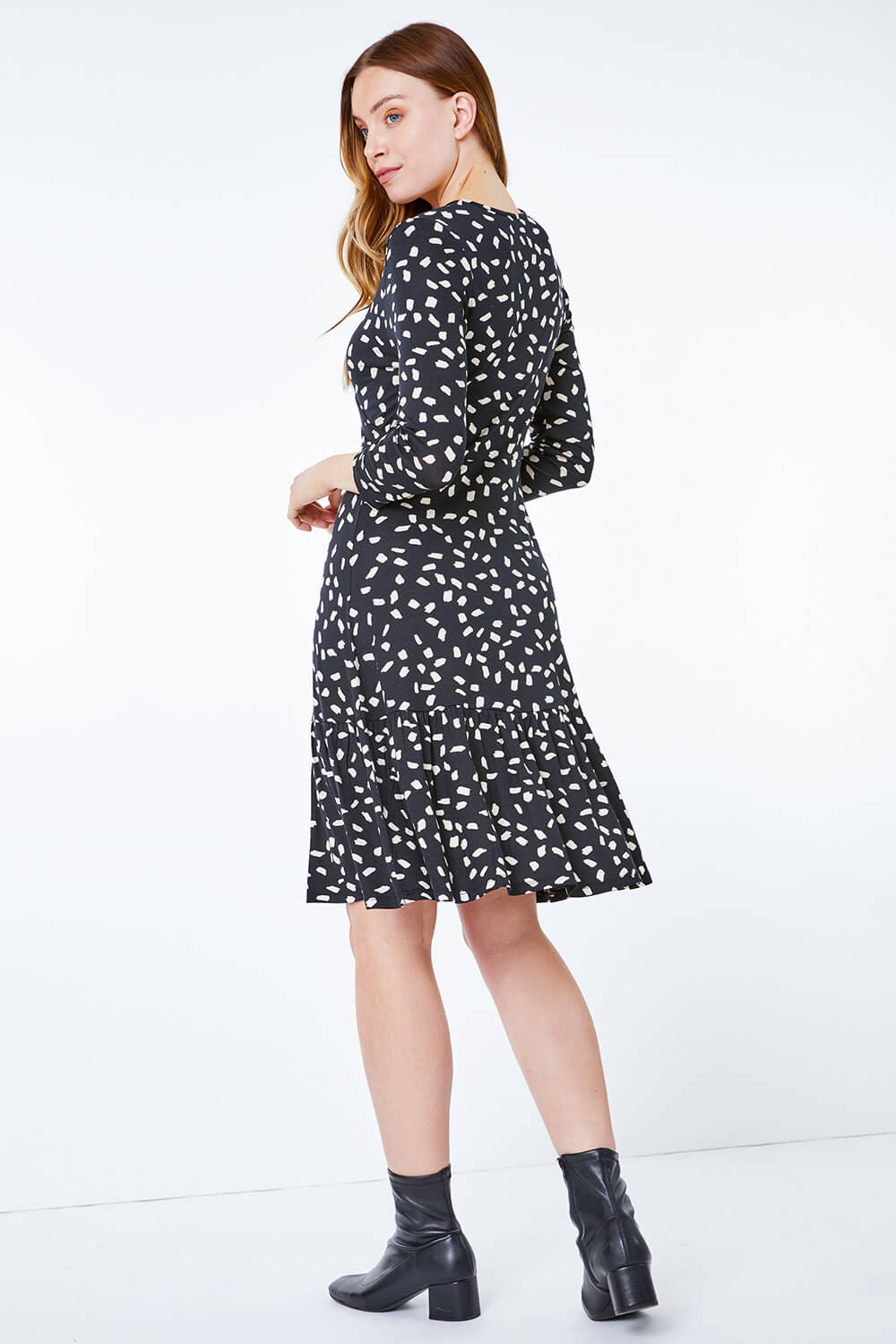 Black Abstract Spot Jersey Wrap Dress , Image 4 of 5