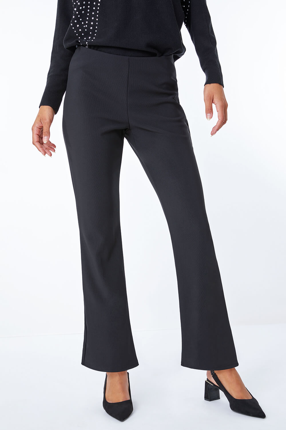 Black Flared Stretch Trousers , Image 4 of 4