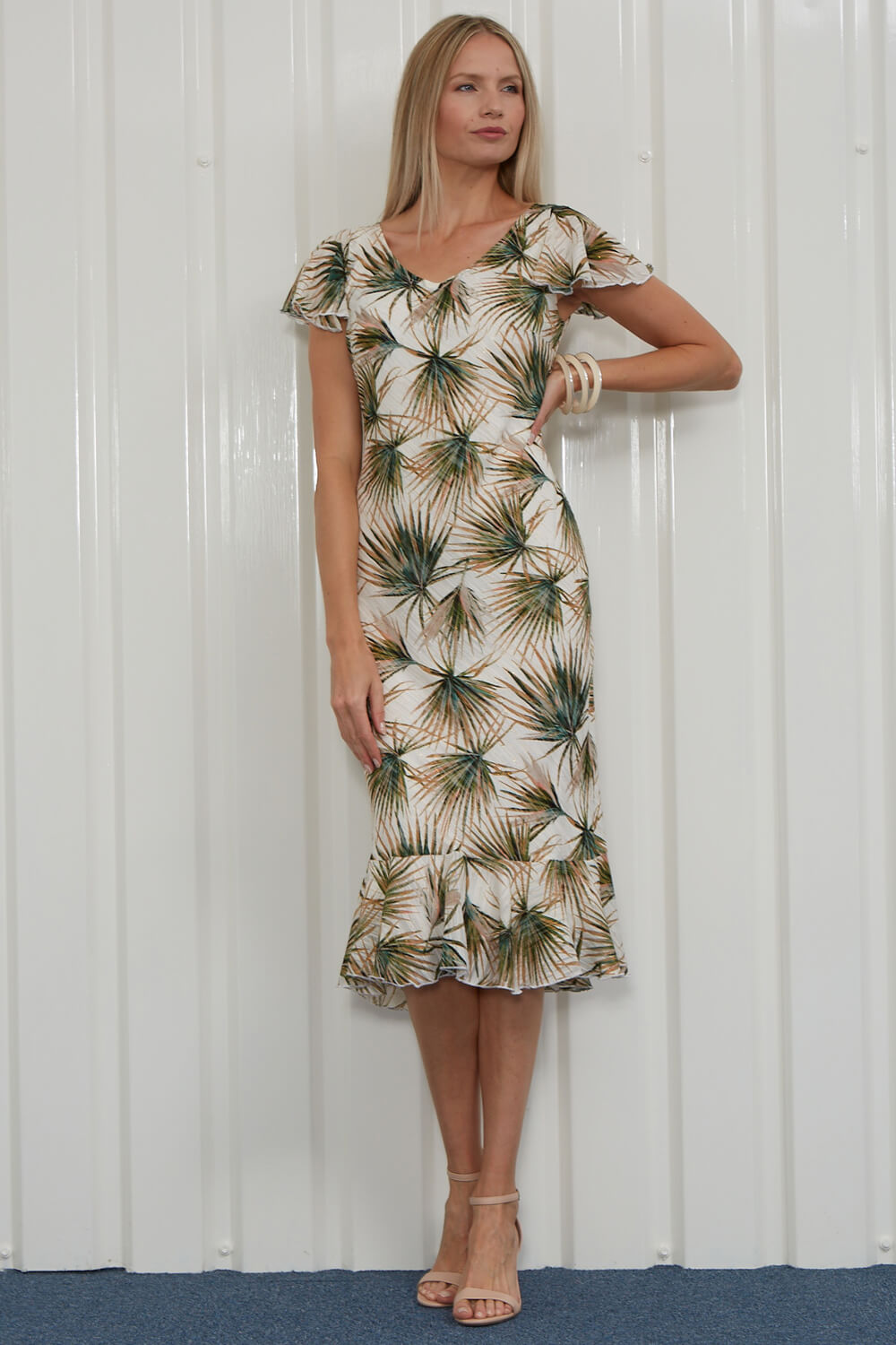 Ivory  Julianna Tropical Leaf Print Bias Cut Dress, Image 5 of 5