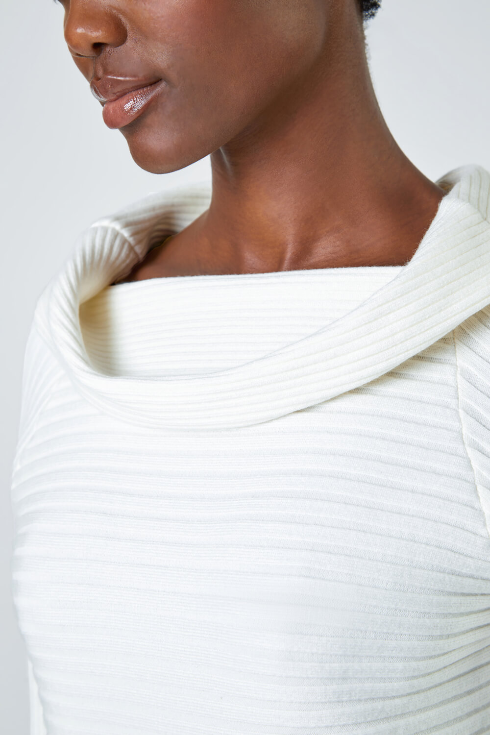 Ivory  Ribbed Cowl Neck Stretch Jumper, Image 5 of 5