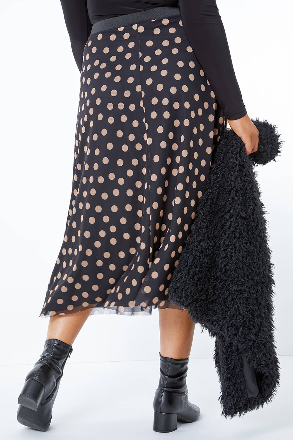 Curve Spot Mesh Midi Skirt in Black - Roman Originals UK