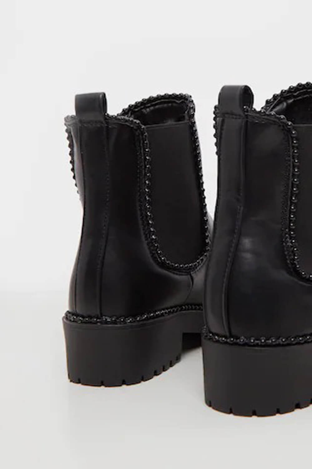 Black Bead Trim Faux Leather Ankle Boots, Image 3 of 4