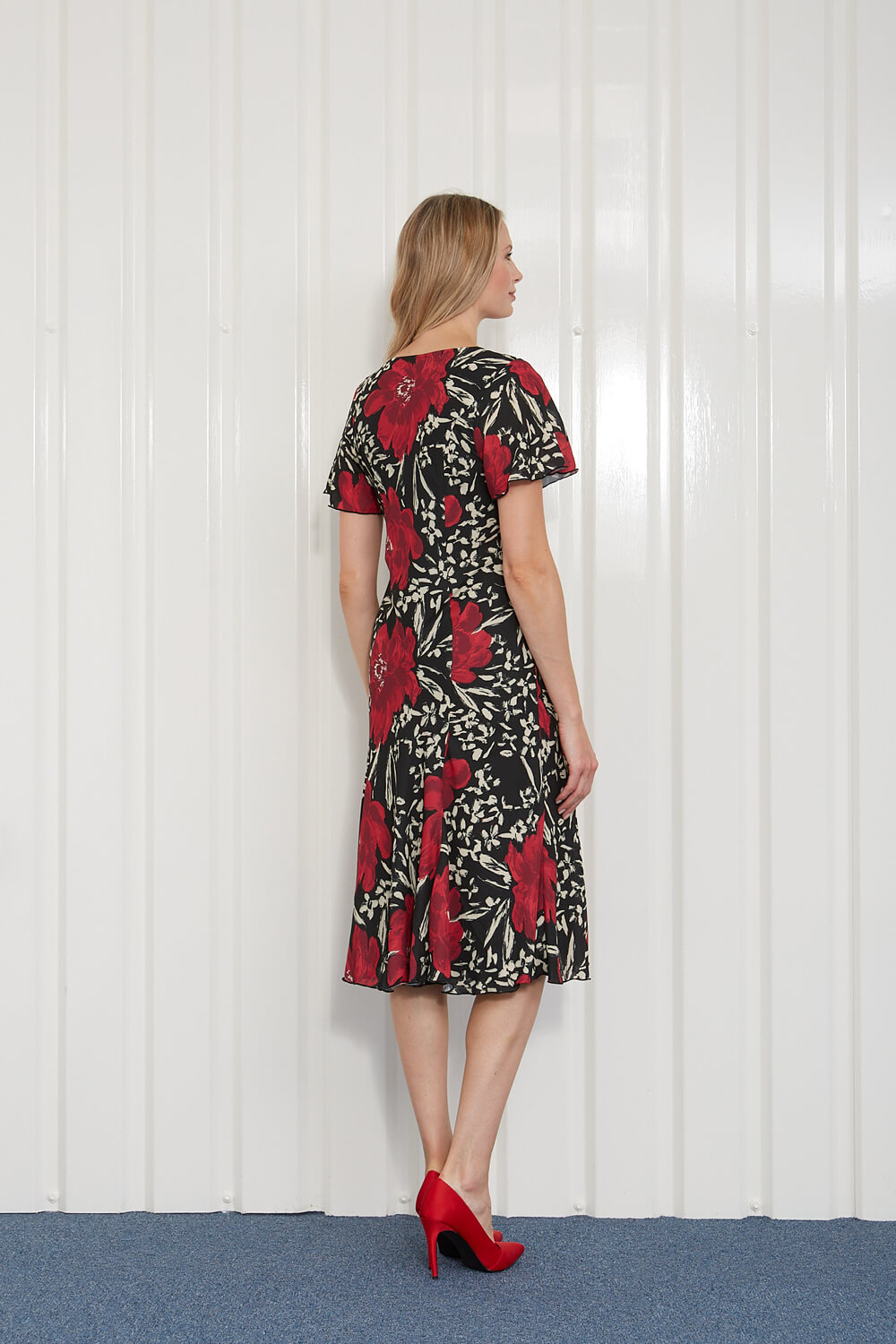Red Julianna Poppy Print Dress, Image 2 of 4