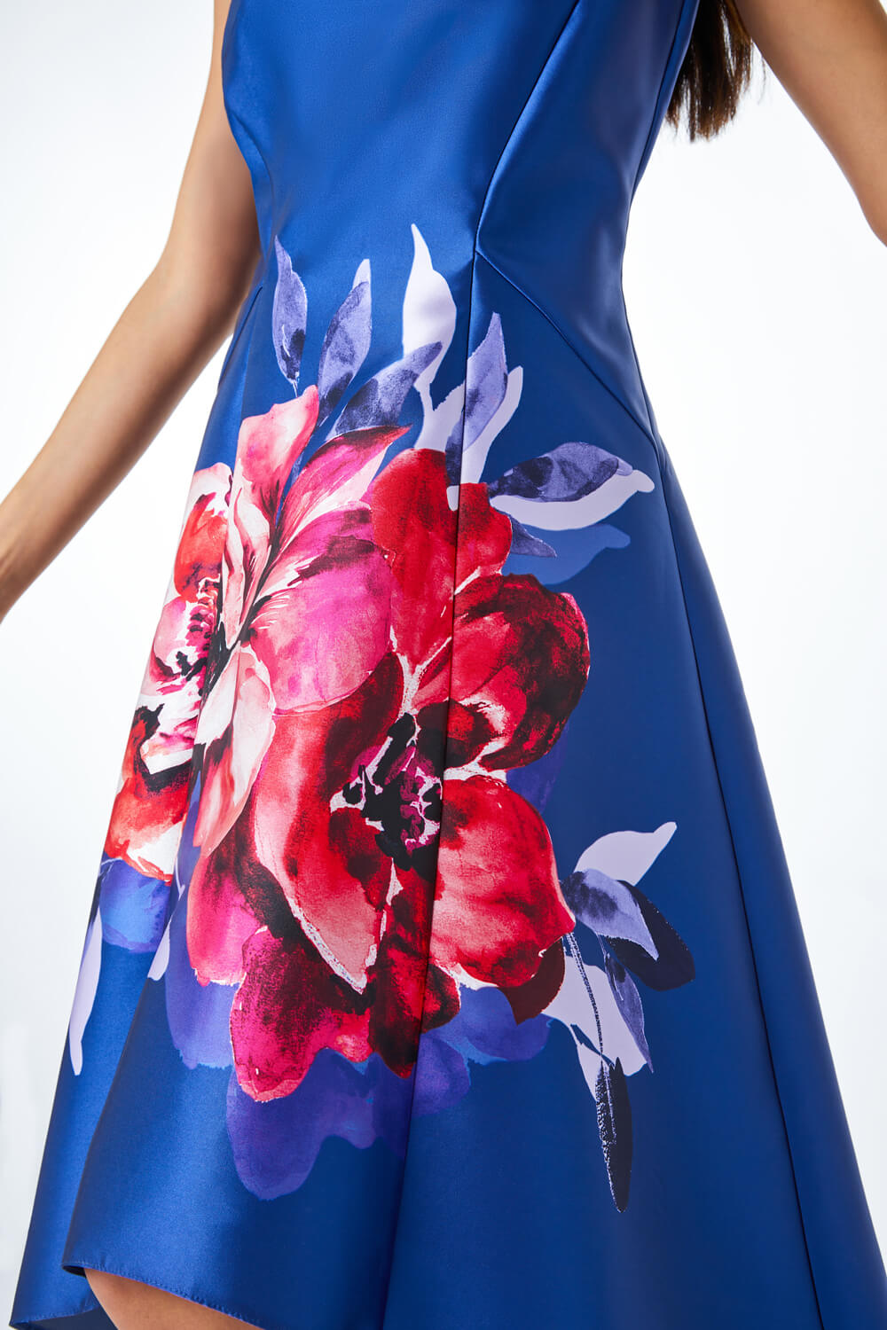 Royal Blue Floral Print Fit & Flare Midi Dress, Image 5 of 5