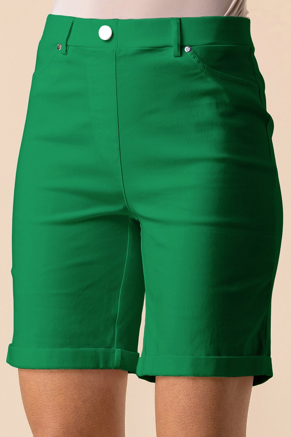 Emerald Turned Hem Stretch Shorts, Image 1 of 4