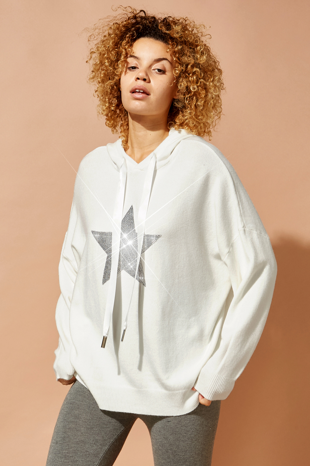 Star Embellished Knitted Hoodie