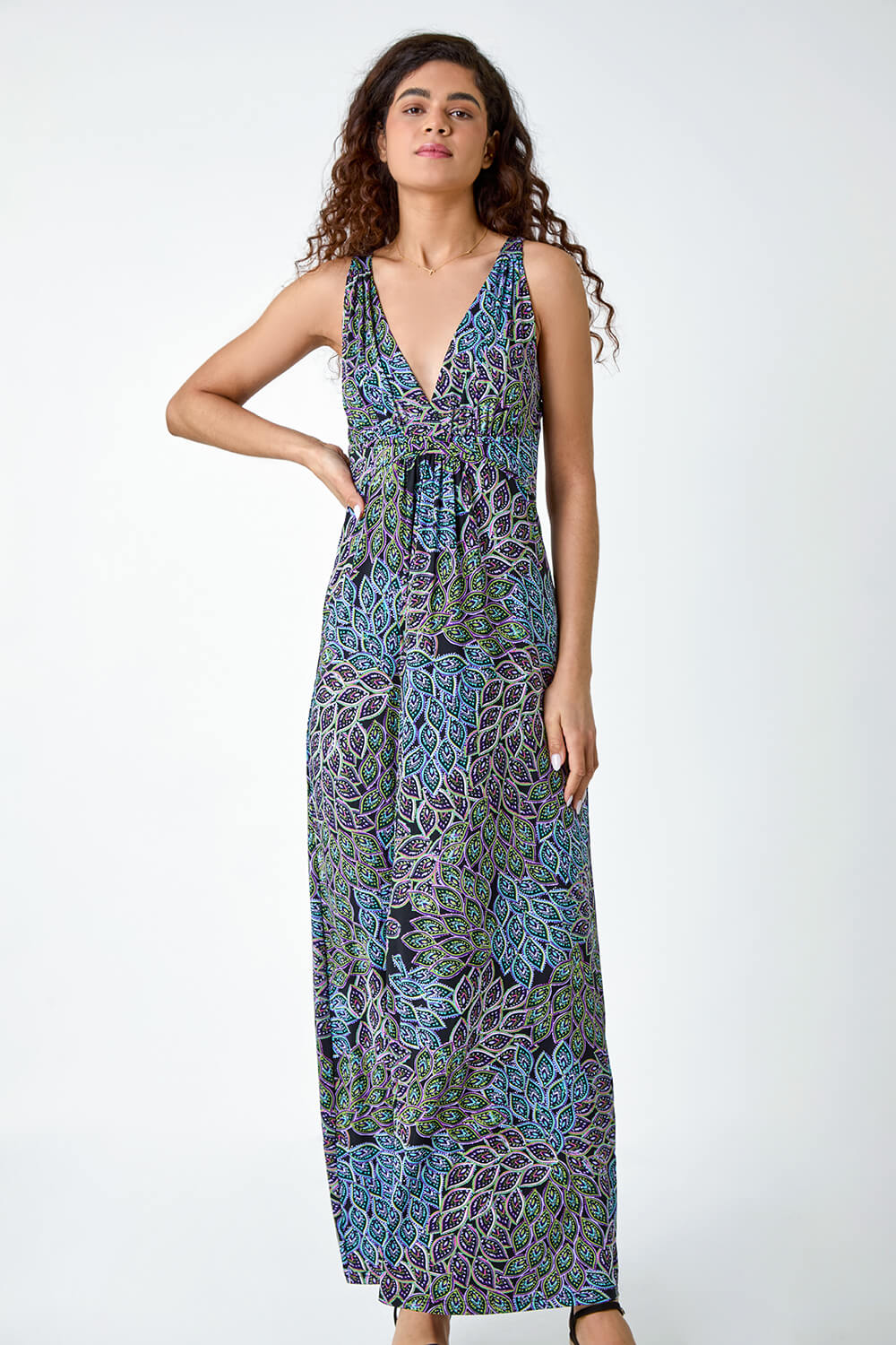Black Abstract Animal Print Stretch Maxi Dress, Image 2 of 5