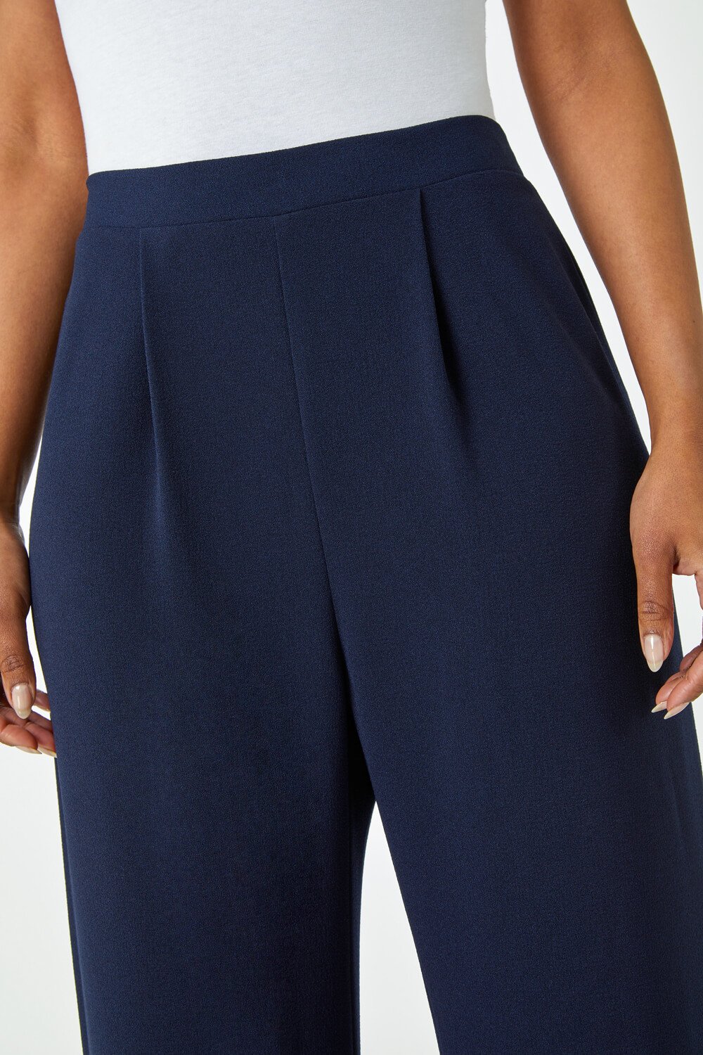 Navy  Petite Wide Leg Stretch Trousers, Image 5 of 6