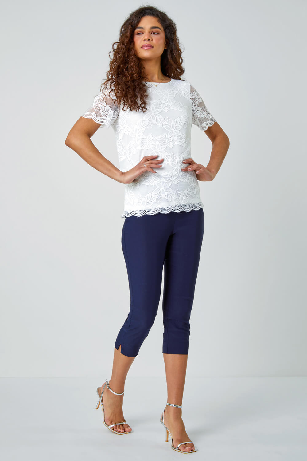 Ivory  Floral Stretch Lace Top, Image 2 of 5