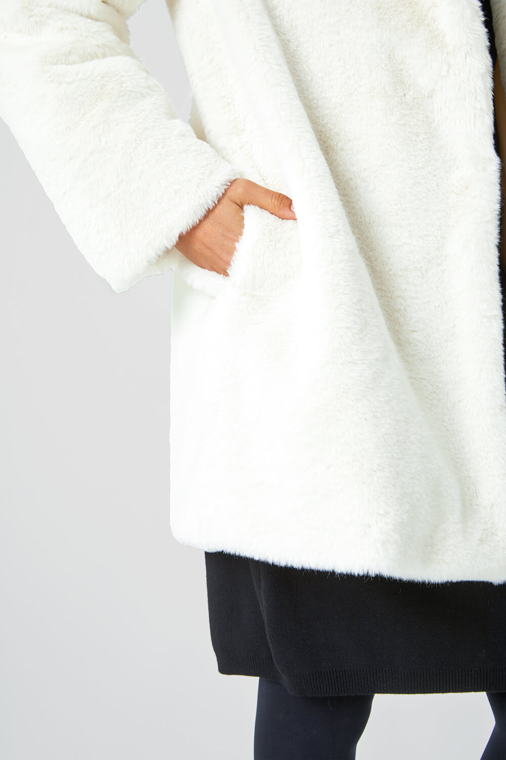Ivory  Faux Fur Longline Coat, Image 7 of 7