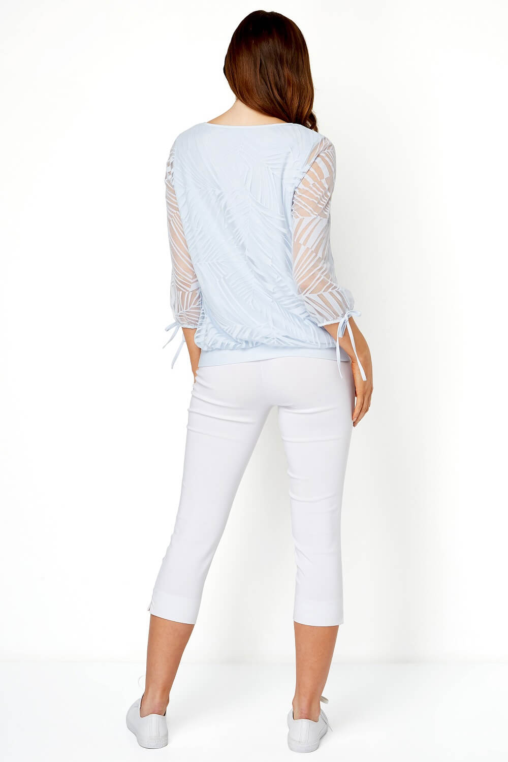 Light Blue  Burnout Tie Sleeve Overlay Top, Image 3 of 8