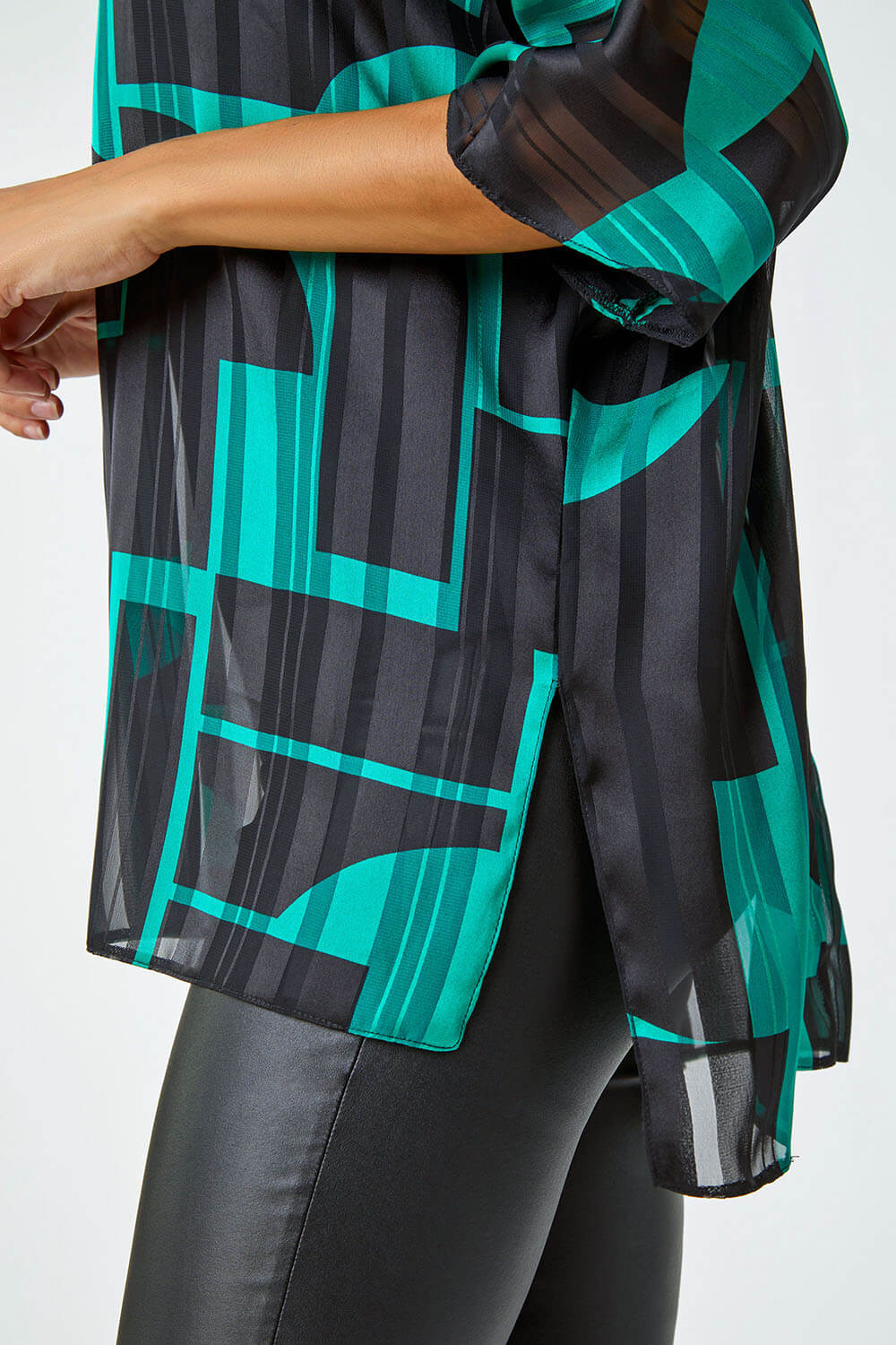 Green Relaxed Graphic Satin Overlay Top , Image 5 of 5