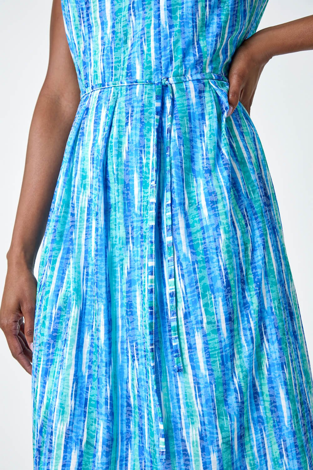 Blue Abstract Pleat Detail Dress, Image 5 of 5