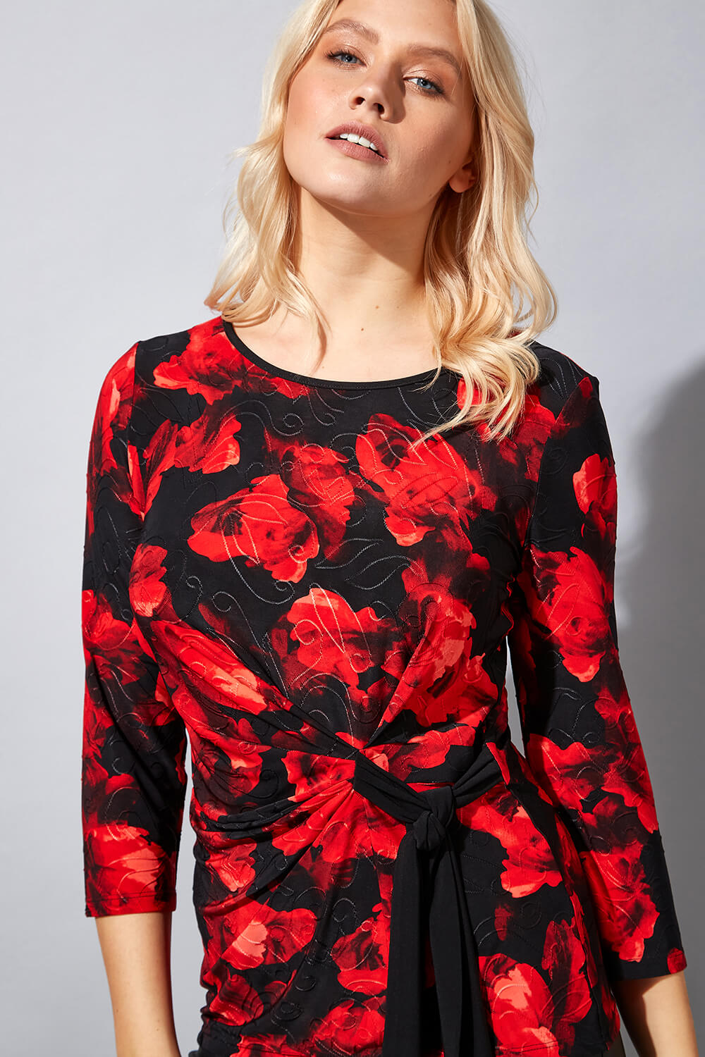 Red Jacquard Floral Side Tie Top, Image 6 of 6