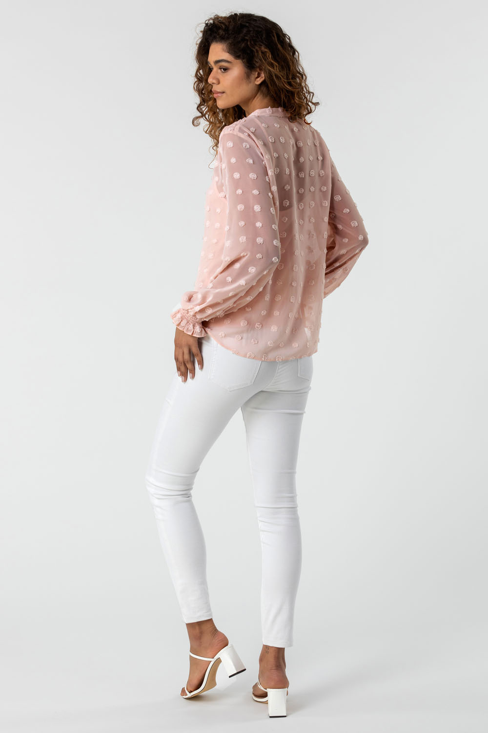 Light Pink Textured Spot Blouse with Cami Top, Image 2 of 4