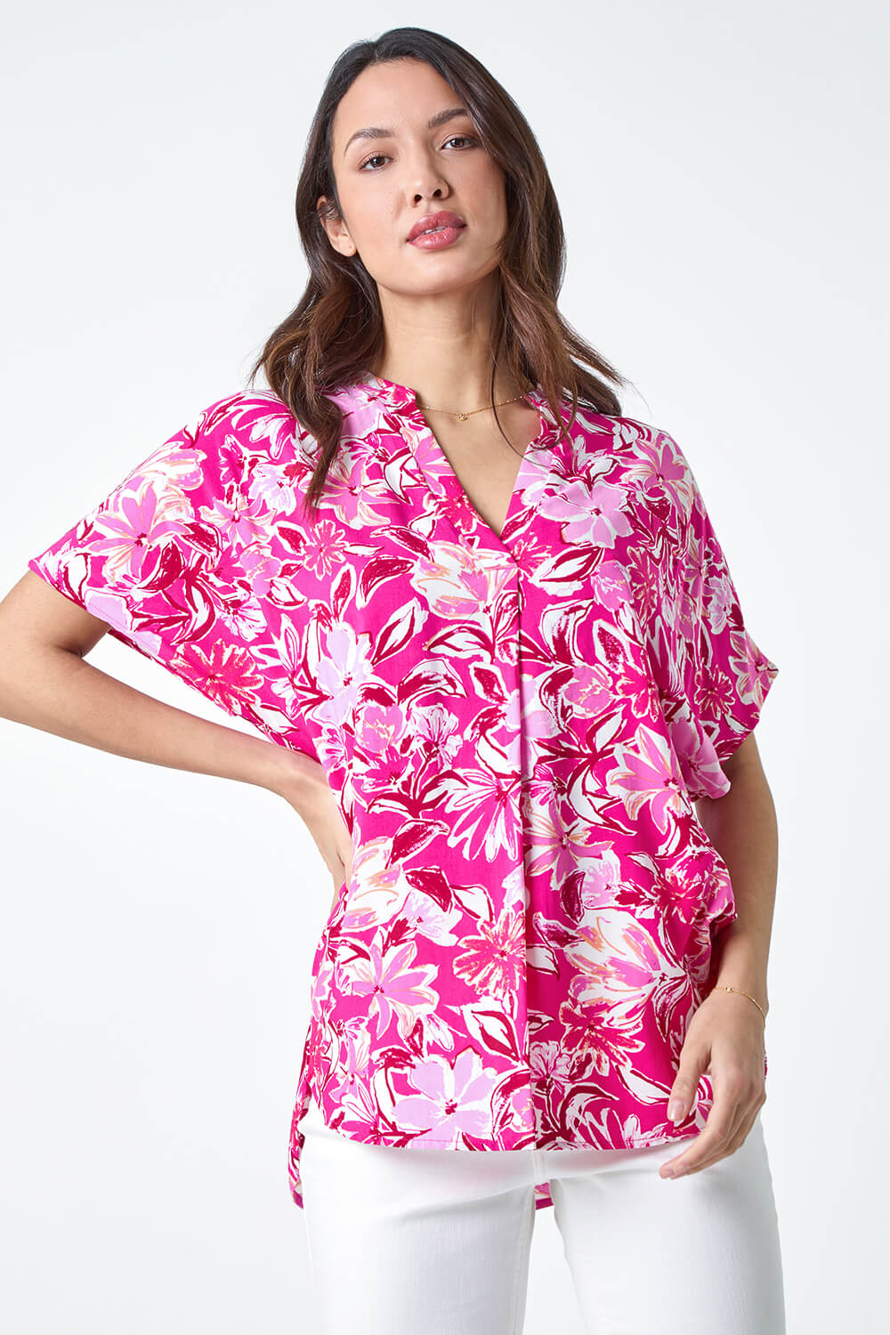 Floral Print Pleat Front Overshirt