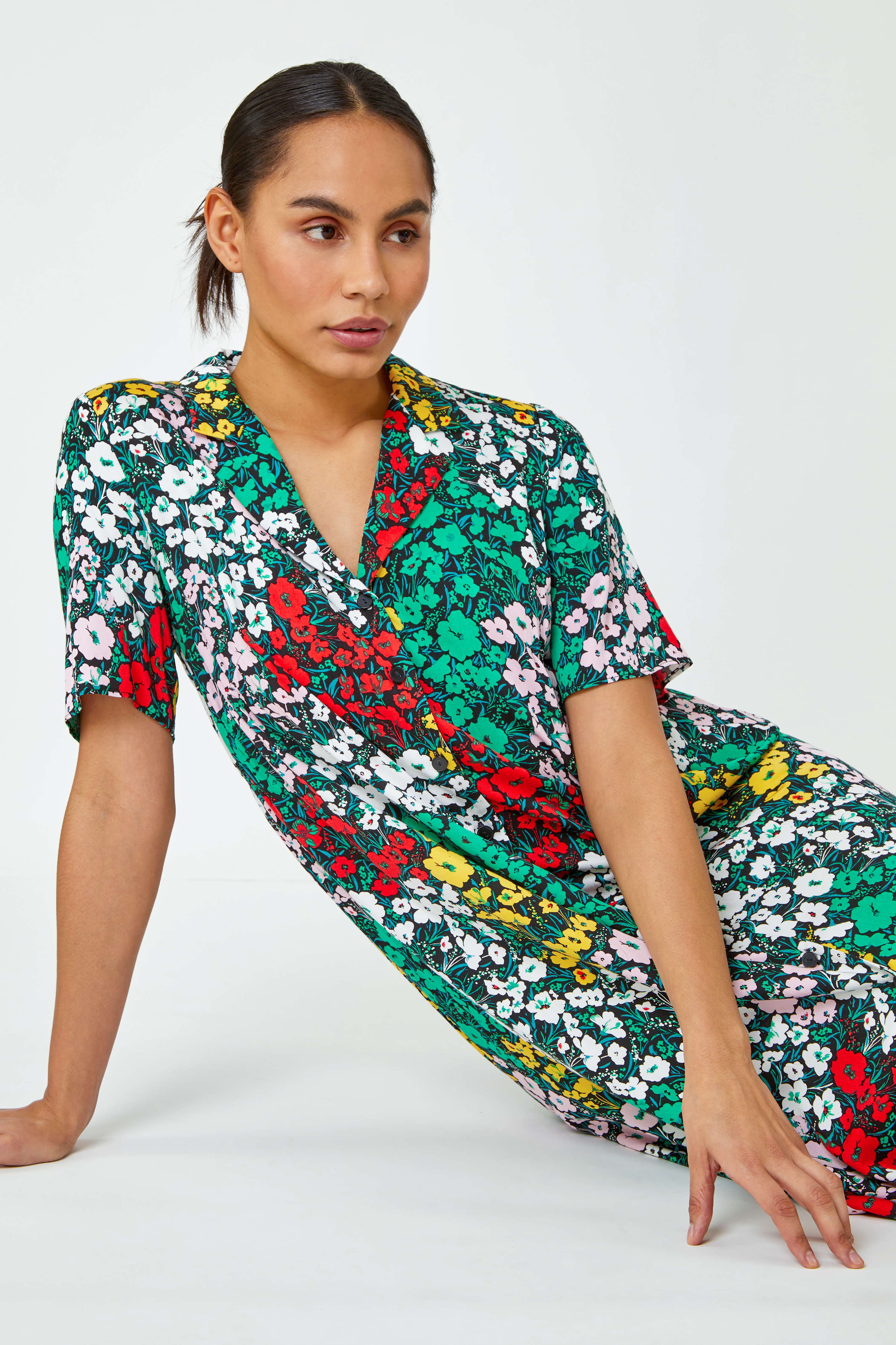 Multi  Ditsy Floral Midi Shirt Dress, Image 5 of 5