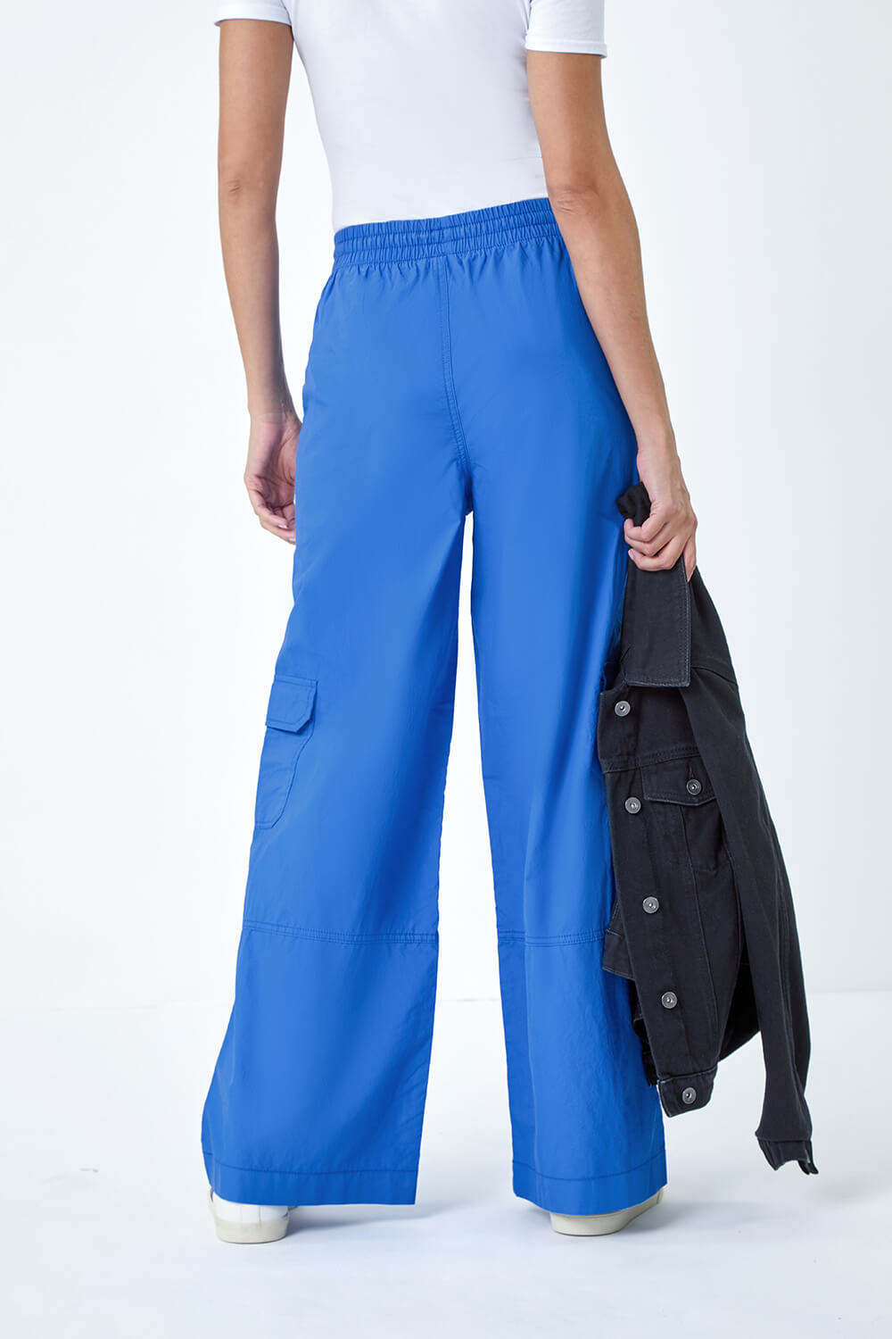 Royal Blue Cotton Wide Leg Cargo Trousers, Image 3 of 5