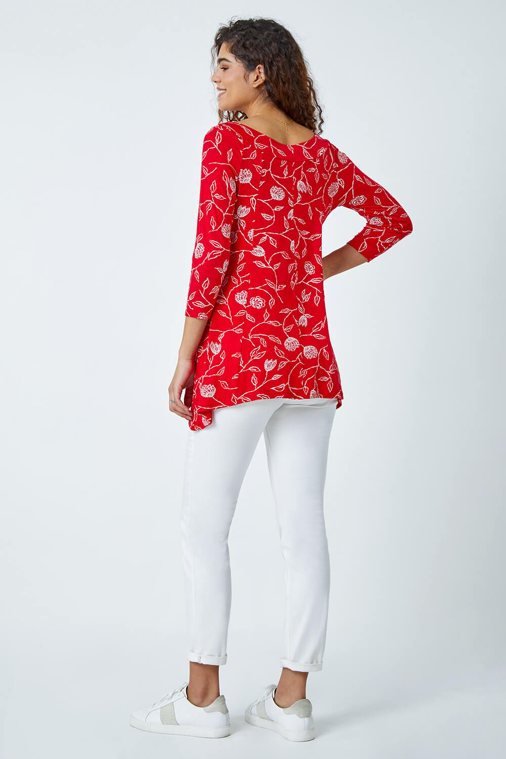 Red Floral Print Swing Stretch Top, Image 3 of 5