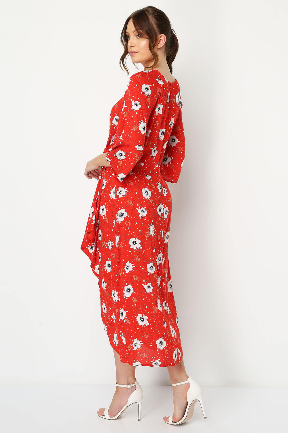 Red Floral Knot Waist Maxi Dress, Image 2 of 5