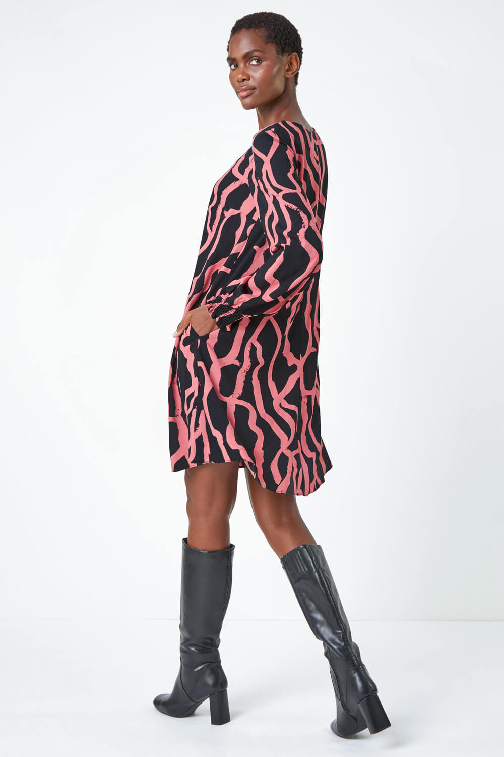 Rose Abstract Line Print Swing Dress, Image 3 of 5