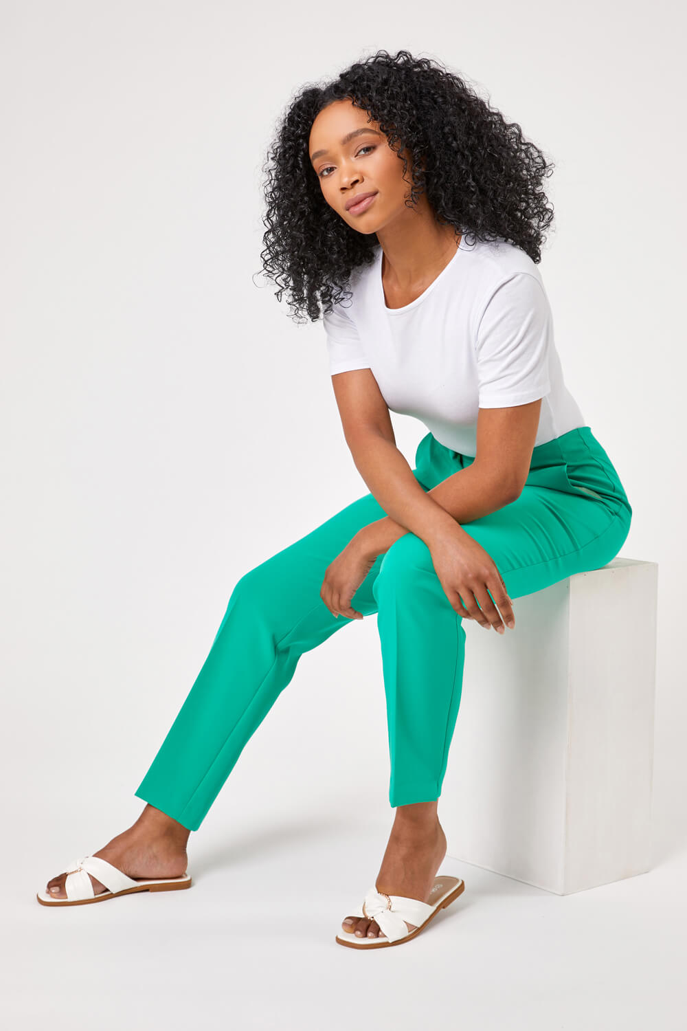 Green Petite Soft Jersey Tapered Trouser, Image 5 of 5