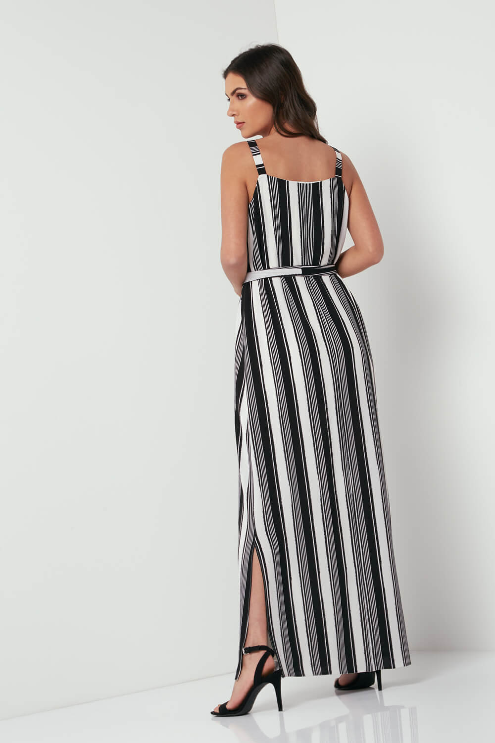 Monochrome Stripe Maxi Dress in White - Roman Originals UK