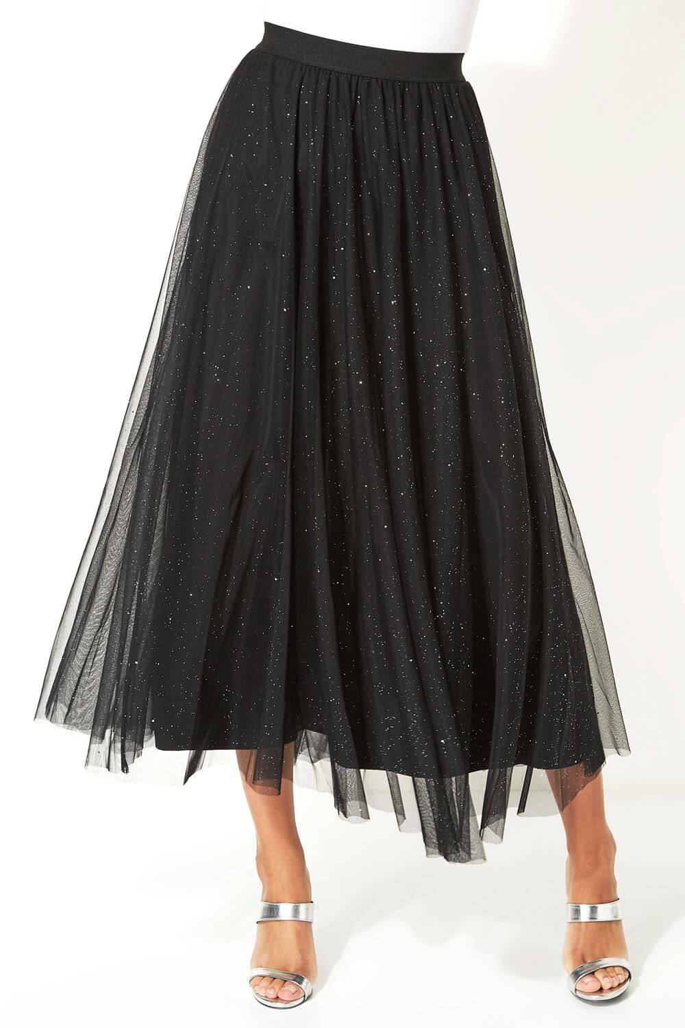 Black Mesh Sparkle Maxi Skirt , Image 2 of 5
