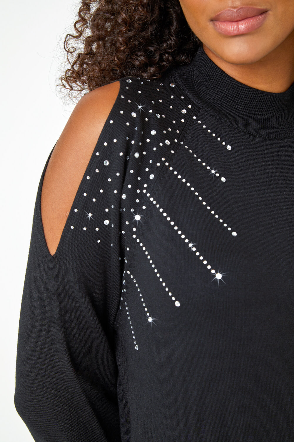 Black Embellished Split Sleeve Jumper Dress, Image 5 of 5