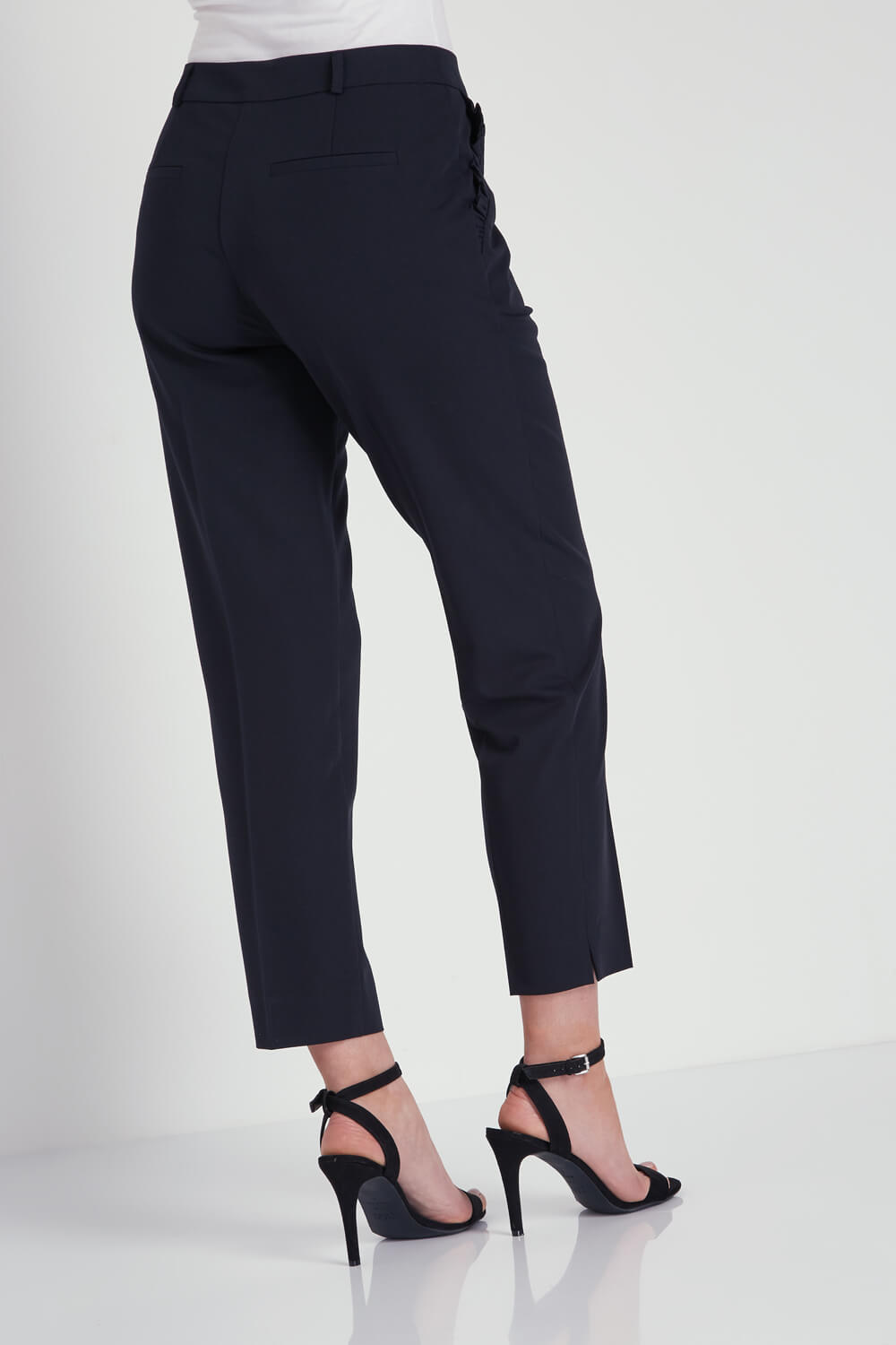 Black Tapered Frill Detail Trousers, Image 2 of 5