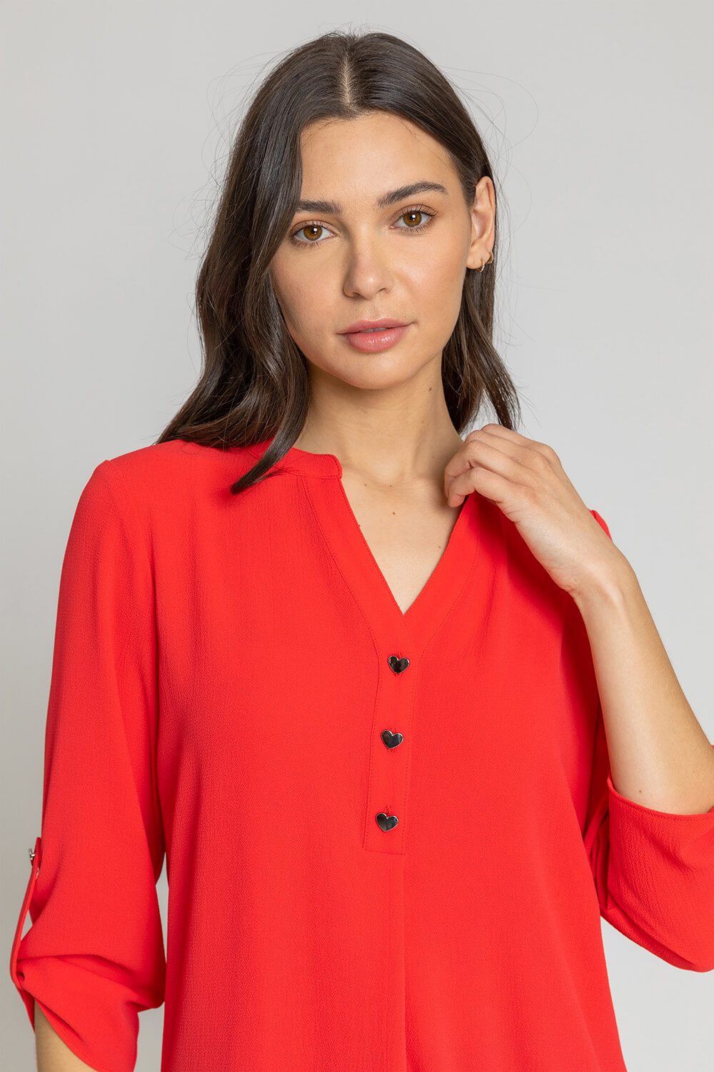 CORAL Longline Heart Button Detail Blouse, Image 4 of 5