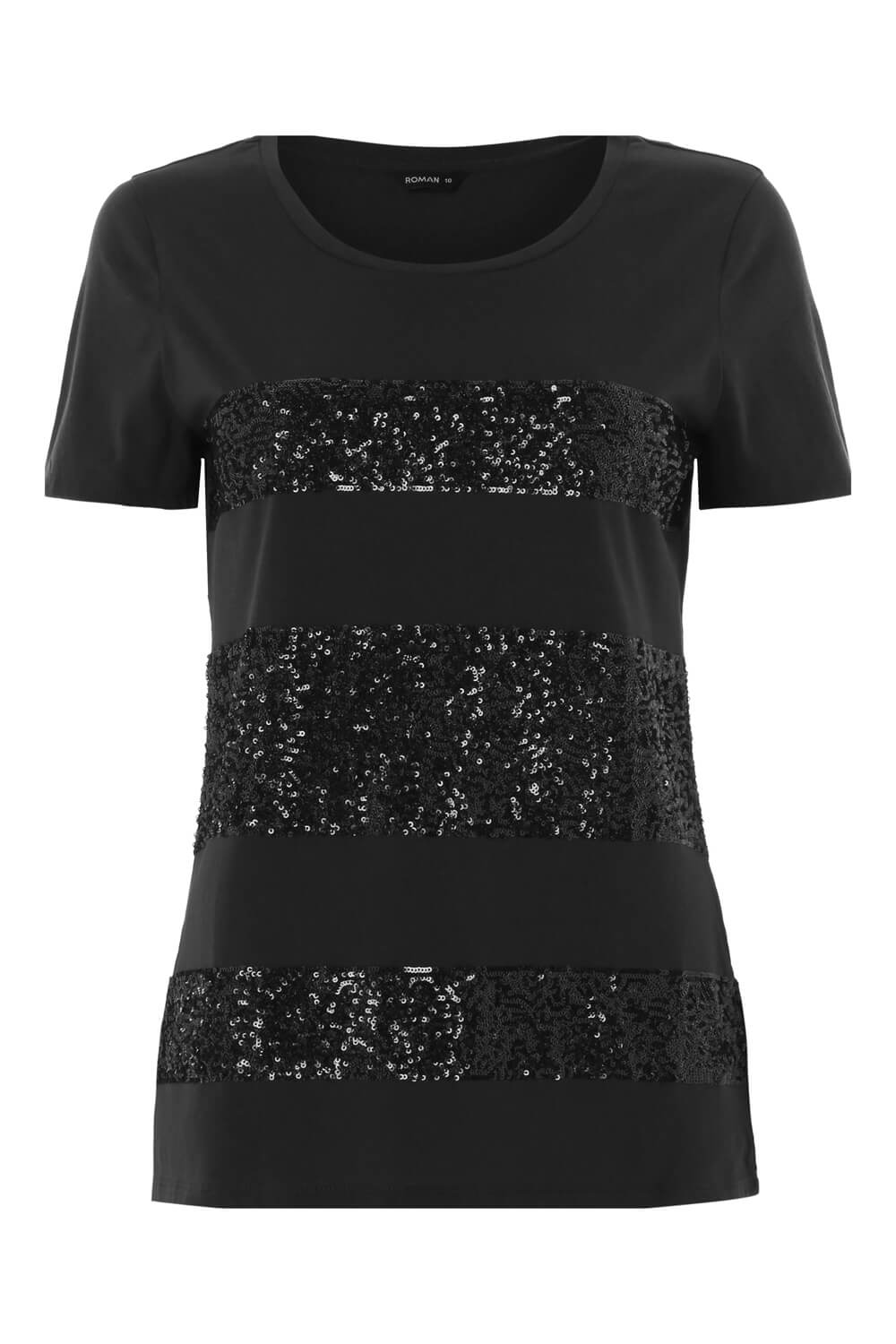 Black Sequin Stripe T-Shirt Top, Image 4 of 8